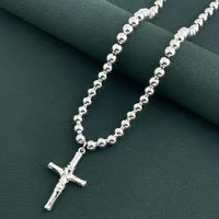 925 Sterling Silver Necklace Buddhist Beads Chain Cross Pendant 40cm/6mm Width for Women & Men Jewelry