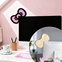 【C】Wooden Bowknot PC Accessories Kawaii 2D Bow Monitor Decor Cute Desktop Decoration For Gaming Setup Screen Home Office