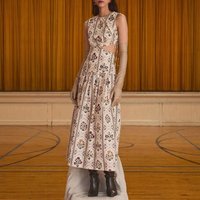 Women Floral Print Cotton Maxi Dress Waist Hollow Out Sleeveless Casual fashion long dress