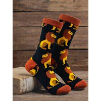 1 Pairs Cartoon Lion Tiger Print Crew Men's Socks Novelity Animal Pattern Mid Socks Men Casual Skateboard Socks
