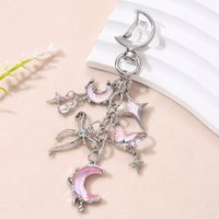 Pretty Y2K Moon Star Heart Enamel Keychain Cute Love Pink Blue Colors Keyring For Women Girls Key Decoration Handmade Jewelry