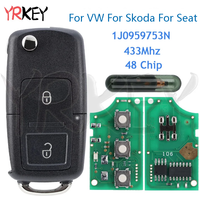 YRKEY Car Flip Key Fob for VW golf MK4 Beetle For Skoda Octavia tour For Seat Toledo 1J0959753N HU66 ID48 Chip 433Mhz Remote Key