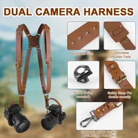 Universal Dual Camera Leather Strap Double Cameras Washable Harness Adjustable Carry Shoulder Straps For DSLR/SLR Cam Accessorie