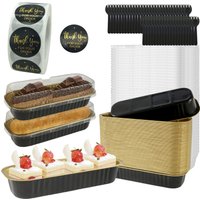 150Pcs/50sets Loaf Pans with Lids and Spoons Rectangle Aluminum Foil Baking Pans With Sticker Mini Bread Containers Muffin Tins