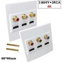 86mm Panel 3 Port HDMI Compatible+3RCA Audio and Video High-Definition 4K1080P 60HZ Multimedia Wall Plug Panel