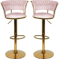 Set van 2 keukenkrukken met fluwelen bekleding en geweven rugleuning en in hoogte verstelbaar, barstoelen, restaurant, draaibaar frame