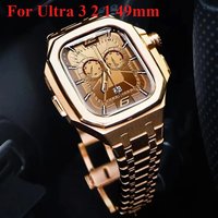 Luxury Stainless Steel Case Mod Kit for Apple Watch Ultra 3 2 1 49MM Liquid Silicone Strap for IWatch Ultra 1 2 49MM Accessories