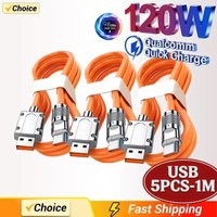 NEW 120W Super Fast Charge Type-C Liquid Silicone Cable Quick Charge USB C Lines For Huawei Samsung USB Phone Data Wire 5/1PCS
