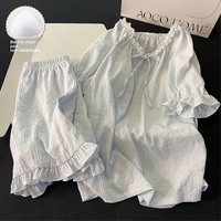 Summer Pure Cotton Sleepwear Set Women's Casual Short Sleeve Home Clothes with Chest Pad Sweet Lace Large Size Outdoor Wear