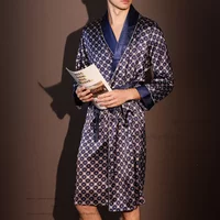 Men Summer Thin Bathrobe High Quality Nightrobes One-Piece Robe Male Loungewear Gents Spring Large Size Ice Silk Printed Pajamas