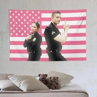 1PC The Rookie Tapestry - Lucy Chen & Tim Bradford Print, Pink American Flag Wall Art