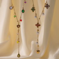 Tassel Long Heart-shaped Pearl pendant Necklace Stainless steel Colored Zircon Tassel Luxury Necklaces Zircon non Fading Jewelry