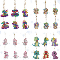 6 DIY dinosaur/Snowman/Owl series diamond art painting sets, acrylic keychain diamond bags as birthday gift decorations