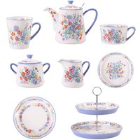 LondonPottery Viscri Meadow Range Afternoon Tea Set Ceramic Coffee Cup Saucer Sugar Jar Teapot with Infuser Mug Cake Stand