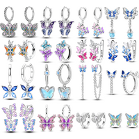 Butterfly Series 925 Sterling Silver Hoop Earrings Colorful Butterfly Fit Teens Women Female Party Drop Earrings Jewelry Gifts