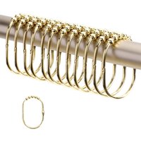 12 Pack Wide Shower Curtain Rings Hooks Set,Decorative Chrome Finish,Easy Glide Rollers,Rings For Shower Rods,Gold