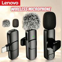 Lenovo Wireless Lavalier Lapel Microphone Mini Video Recording Mic for iPhone iPad Interview Video Podcast Vlog Noise Reduction