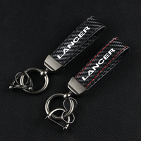 Carbon Fiber Leather Rope Car Keychain Alloy Key Chain Pendant Keyring Horseshoe Buckle for LANCER OUTLANDER PAJERO Accessories