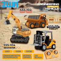 ZWN 1:64 RC Model Car 2.4G Remote Control Excavator Dump Truck Forklift Alloy Plastic Simulation Construction Vehicle Kids Toy