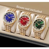 3PCS/Set Fashion Men Watches Luxury Rhinestone Roma Dial Quartz Watch Calendar Clock for Man Gifts Reloj Hombre(Without Box)