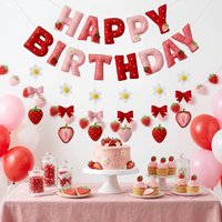 2D Felt Strawberry Hanging Garland Banner Spiral Berry Decorations for First Birthday Baby Shower Summer Picnic Fruit Party