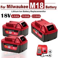 M18 For Milwaukee 18V Power Tool Battery, Charger BR XC M18B5 48-11-1860, Built-in 18650 Power Tool Battery 6.0Ah/9.0Ah/12.0Ah