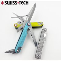 SWISS TECH 11 w 1 Mini Składany Nóż Wielofunkcyjny EDC Narzędzia do Przetrwania na Kempingu i na Zewnątrz Przenośny Nóż Kieszonkowy Nożyczki Śrubokręt