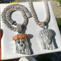 Ice Out Two Tone Color JESUS PIECE Pendants Necklaces Bling CZ Paved Pink White Cuban Chain for Men Boy Hip Hop Jewelry