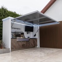 Custom Outdoor Modular Kitchen Gas Grill Cabinet, BBQ Island with Canopy Shelter, Stainless Steel Cooking Set for Patio Garden