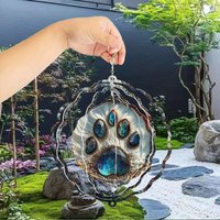 1pc Elegant Metal 3D Rotating Wind Chime with Paw Print Wind- Motion & 360° Spinning Chimes Hanging Decor