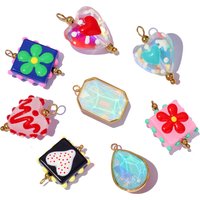 3pcs/Lot Rhinestone Strawberry Necklace Pendants Woman Lampwork Glass Heart Stainless Steel DIY Charms Earring Making Jewelry