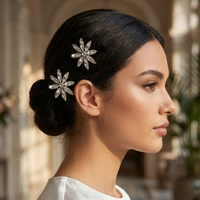 2PC Sliver Rhinestone Barrette For Women Trendy Crystal Flower Girl's Bobby Pins Sparkling Daily Hair Clip As Gifts