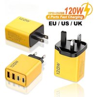 120W 4Port USBC Charger PD3.0 Fast Charging EU US UK Plug Phone Charger for iPhone Samsung Xiaomi Huawei Wall Travel Adapter