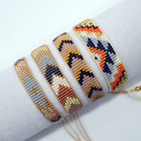 Bohemia Beaded Bracelet Set for Women Gradient Color Hand Weaving Triangle Pattern Adjustable Exquisite Rice Bead Arrow Design