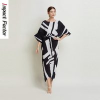 Ata Yake-Robe plissée taille haute à lacets pour femme, col rond, manches sept-quarts, motif imprimé, version coréenne, été