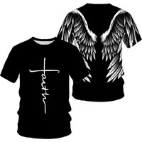 Angel Wings Cross 3D Printed T Shirt Men Women Fashion Cool And Fun Short Sleeve T Shirt