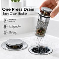 Washbasin Leak Proof Plug Stainless Steel Odor Proof Bullet Core Pressure Type Sink Drain Strainer Universal Bathroom Use