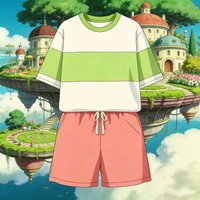 Spirited Away Chihiro Anime Cosplay Printed Soft Short Sleeve T Shirt And Shorts Set For Children And Adults Casual Cosplay Suit