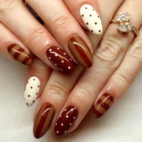 Short Medium fake nails for women girls fashion polka dot Brown red white blue Square almond french tips press on false nail art