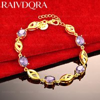 18K Gold Plated Purple Zircon Chain Bracelet For Women Fashion Jewelry Exquisite Party Accessories Holiday Gifts