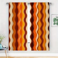 Retro Orange Brown Wavy Stripe Curtains Set of 2 Rod Pocket Semi Sheer for Living Room Bedroom Decor