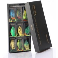 Goture 9pcs Topwater Frog Lure 55mm/12g Trolling Spin Bait Soft Tube Plastic 3D Eyes Lure With Hook Bait For Snakehead Pike