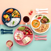 Round Dinner Divided Plates 4 Grids Plastic Compartment Serving Tray Fall-resistant Japanese-style Breakfast Plate Adults