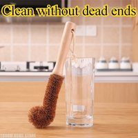 Coconut Palm Cup Brush Wooden Long Handle Bottle Kitchen Wash Cup Tweezers Glass Decontamination Helper Cleaning Brush