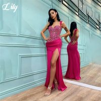 Lily Hot Pink Prom Dress Sweetheart Celebrity Dresses Slim Fit Beading Women's Evening Dresses with Slit Formal Gown Customized