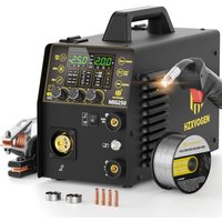 HZXVOGEN Aluminium-Pluse-MIG-Schweißgerät mit Synergic-Steuerung 220V MIG250 6-in-1 ARC/MMA/Stick Spool Gun/Gas/Gaslos MIG Lift TIG Großer LED-Bildschirm IGBT-Inverter Punktschweißen für 2/10lb