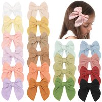 5Pcs 5Inch Girls Lovely Candy Solid Color Bows Hair Clips 100% Cotton Bow Barrettes Kids Child Hair Accessories Headwear
