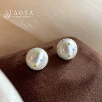 Cute Colorful Polka Dot Silvery Color Stud Earrings Metal Brushed Semi-circular Earrings Women Sweet Daily Party Fashion Jewelry