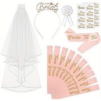 16 Pack Bachelorette Party Supplies Kit Champagne Bride to Be Set with Bridal Sash Veil Headband Tattoo for Bachelorette