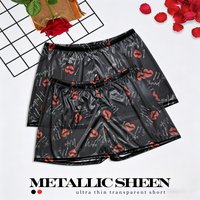 1 Piece Men's Lightweight Breathable Metallic Sheen Casual Home Loungewear - Valentine Lips Print Satin Sleep Shorts